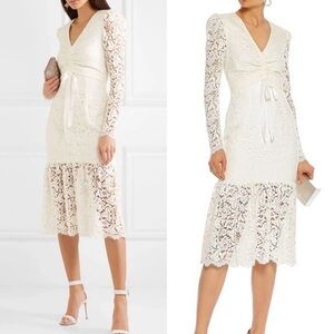 REBECCA VALLANCE LE SAINT RUCHED LACE DRESS WHITE IVORY CUT OUT LONG sleeve